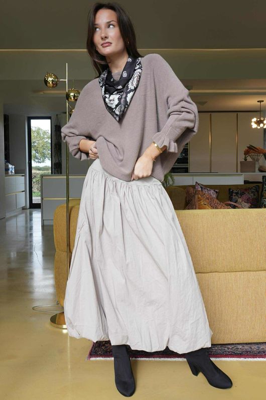 Paloma Bubble Hem Midi Skirt Stone